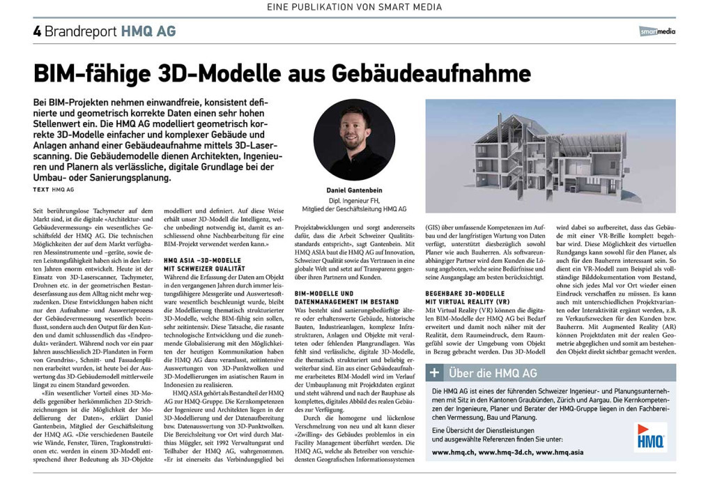 Modèles 3D compatibles BIM issus du relevé du bâtiment, HMQ AG