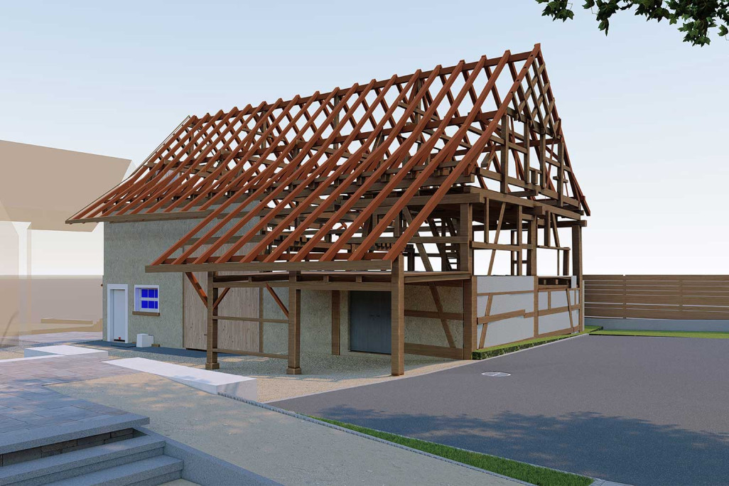 Modélisation 3D, grange Kübler à Ossingen ZH, HMQ AG