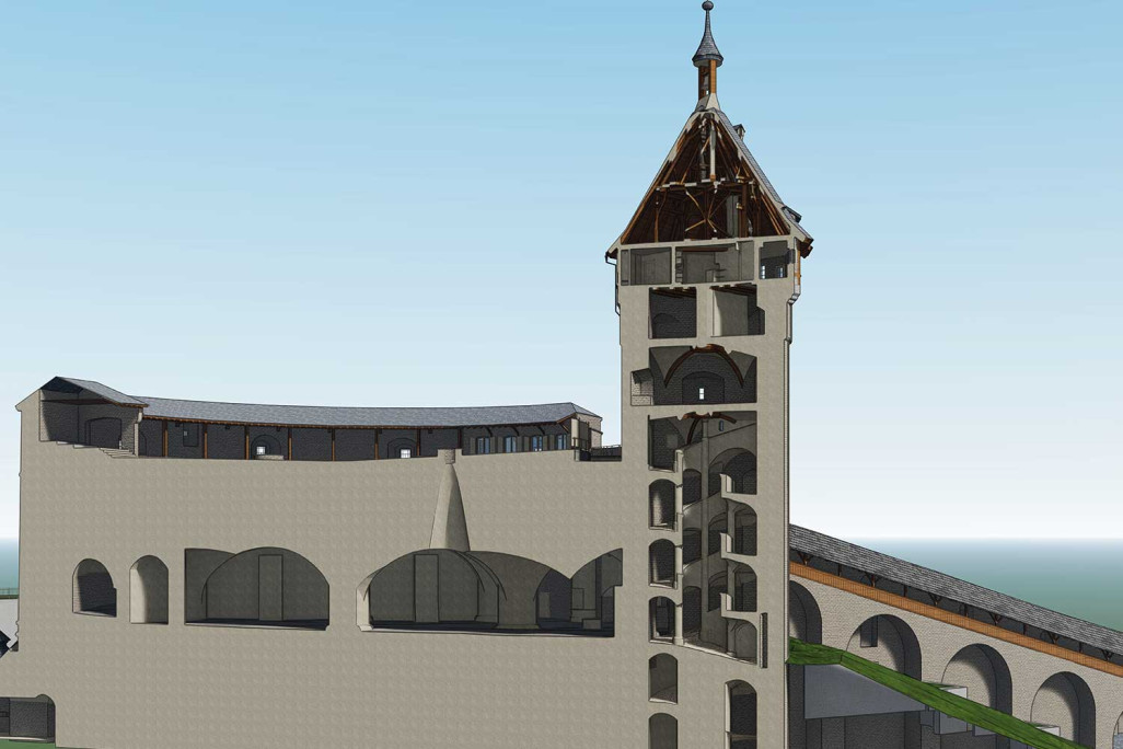 Coupe 3D à partir du modèle 3D du Munot à Schaffhouse, HMQ AG