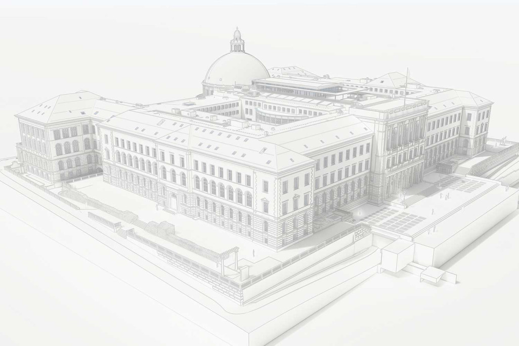 Bâtiment principal de l'ETH Zurich, relevé du bâtiment en 3D, modèle blanc, HMQ AG