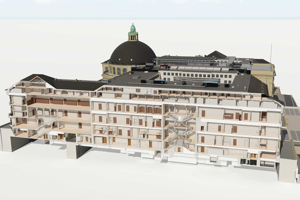 Bâtiment principal de l'ETH Zurich, modélisation 3D de la structure du bâtiment, HMQ AG