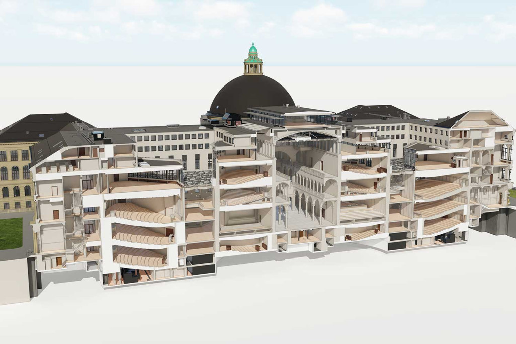 Bâtiment principal de l'ETH Zurich, mesure du bâtiment, modèle BIM, coupe 3D, HMQ AG