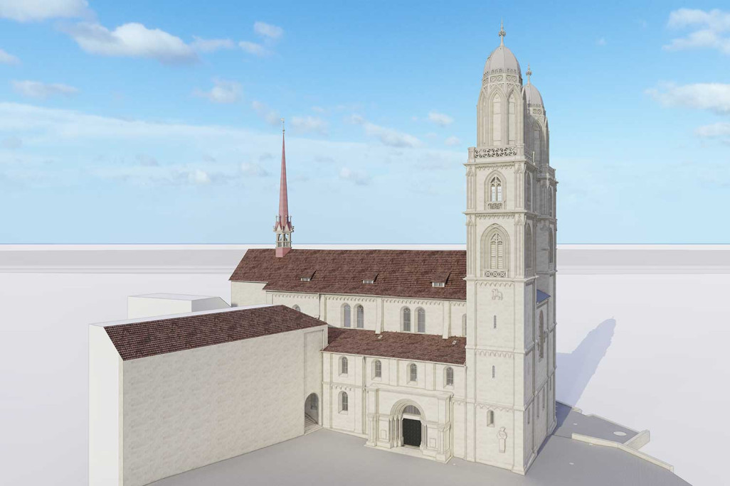 Zurich (ZH), Grossmünster, modèle 3D, HMQ AG
