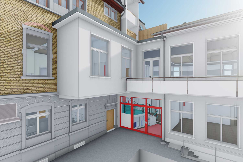 Modèle CAO 3D avec texture issu du relevé du bâtiment, HMQ AG