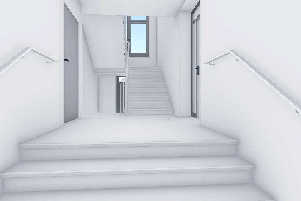 Relevé d'un immeuble collectif à Zurich, cage d'escalier en 3D, HMQ AG