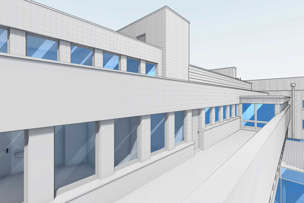 Hôpital de Bülach, modèle BIM 3D issu du relevé du bâtiment, HMQ AG