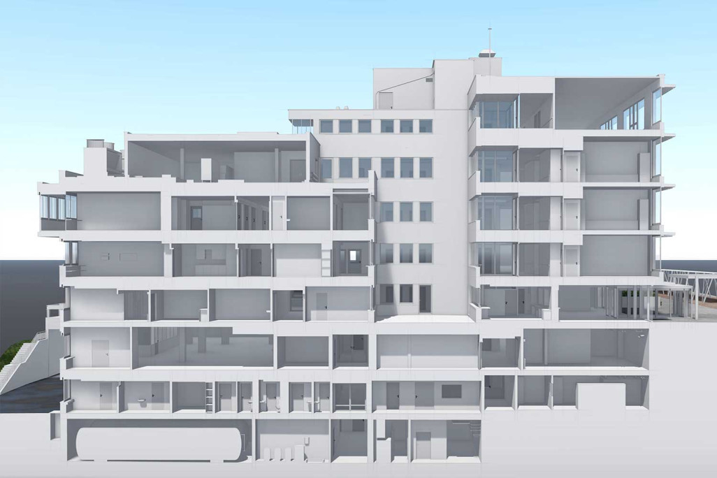 Hôpital de Bülach, modèle BIM 3D, coupe 3D, HMQ AG