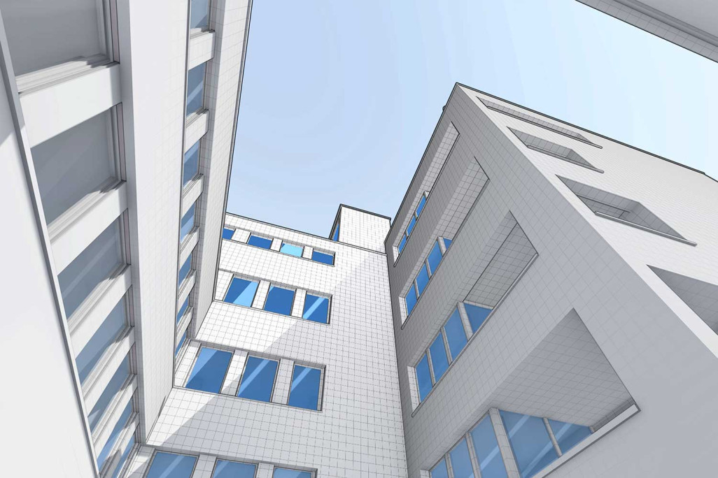 Hôpital de Bülach, modélisation CAO 3D à partir du relevé du bâtiment, HMQ AG