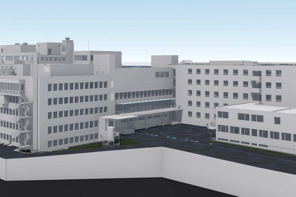 Hôpital de Bülach, modélisation CAO 3D à partir du relevé du bâtiment, HMQ AG