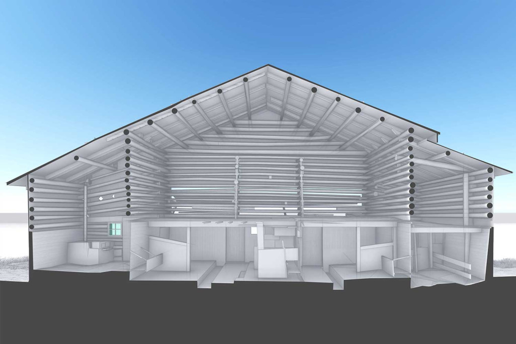 Mayen dans les Grisons, relevé du bâtiment en coupe 3D, HMQ AG