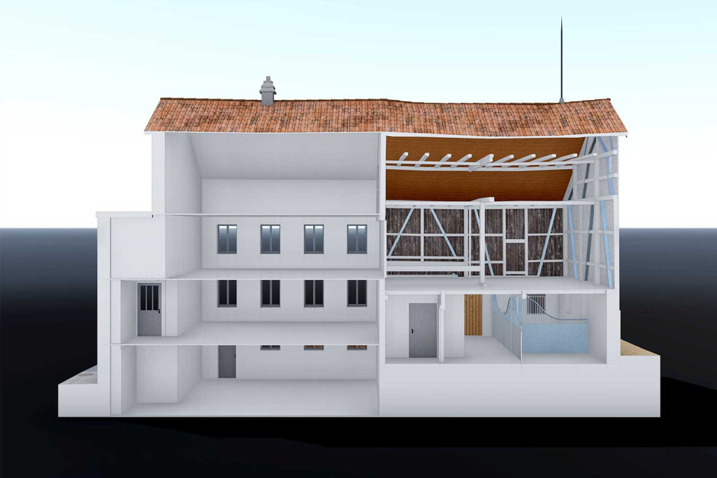 Relevé du bâtiment, maison d'habitation avec étable Coupe 3D, HMQ AG