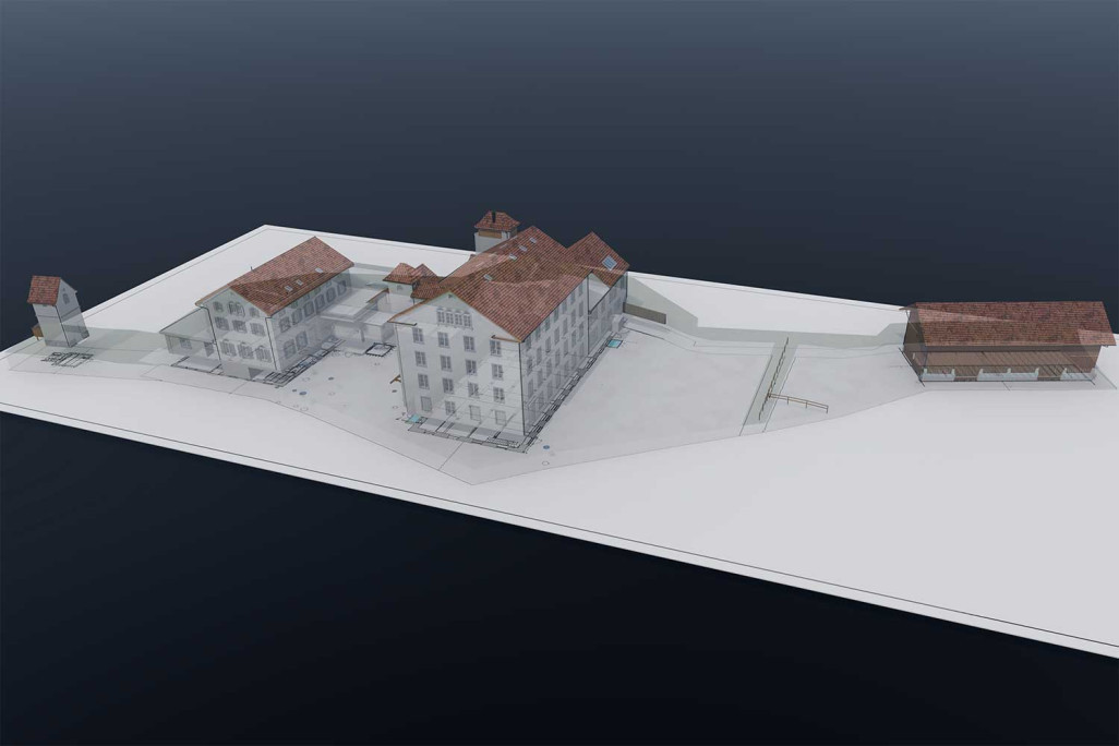 Modèle 3D issu du relevé d'un ensemble industriel dans le canton de Zurich, HMQ AG