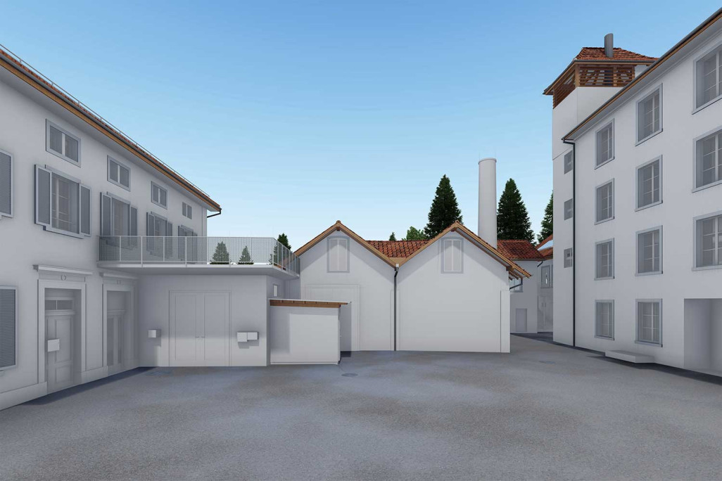 Modèle 3D issu du relevé topographique d'un ensemble industriel dans le canton de Zurich, HMQ AG