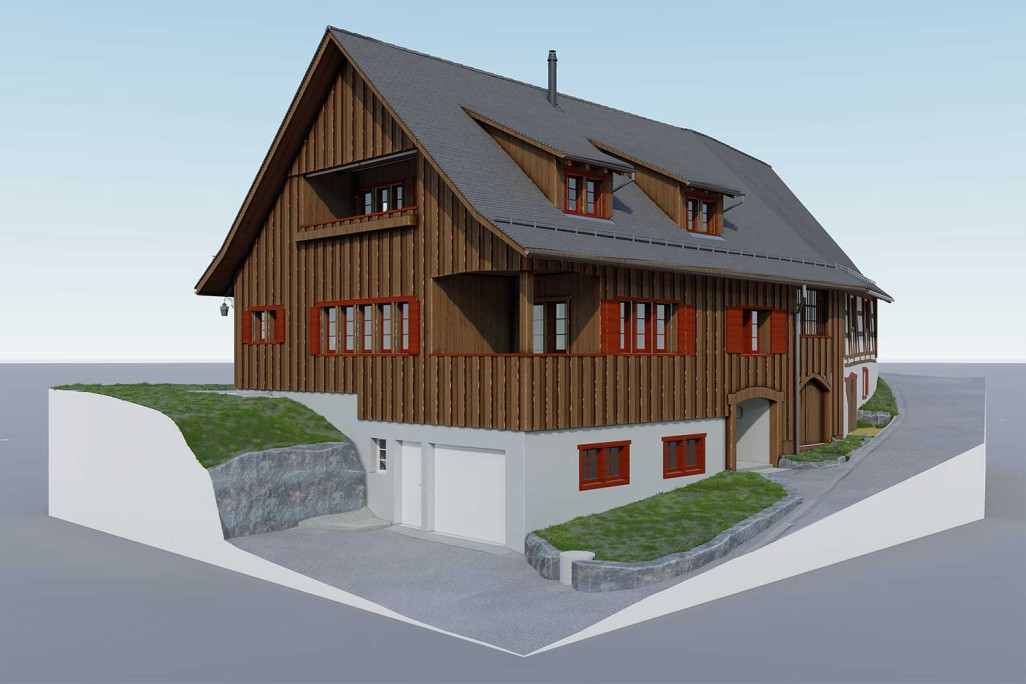 Modèle 3D issu du relevé du bâtiment, HMQ AG