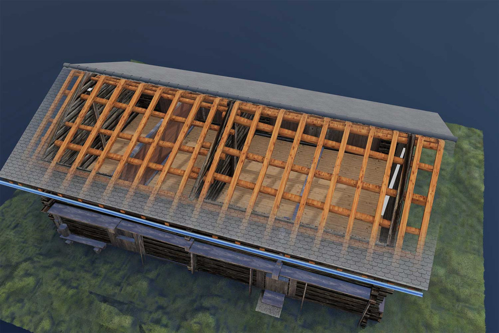 Avers GR, relevé du bâtiment, vue en 3D