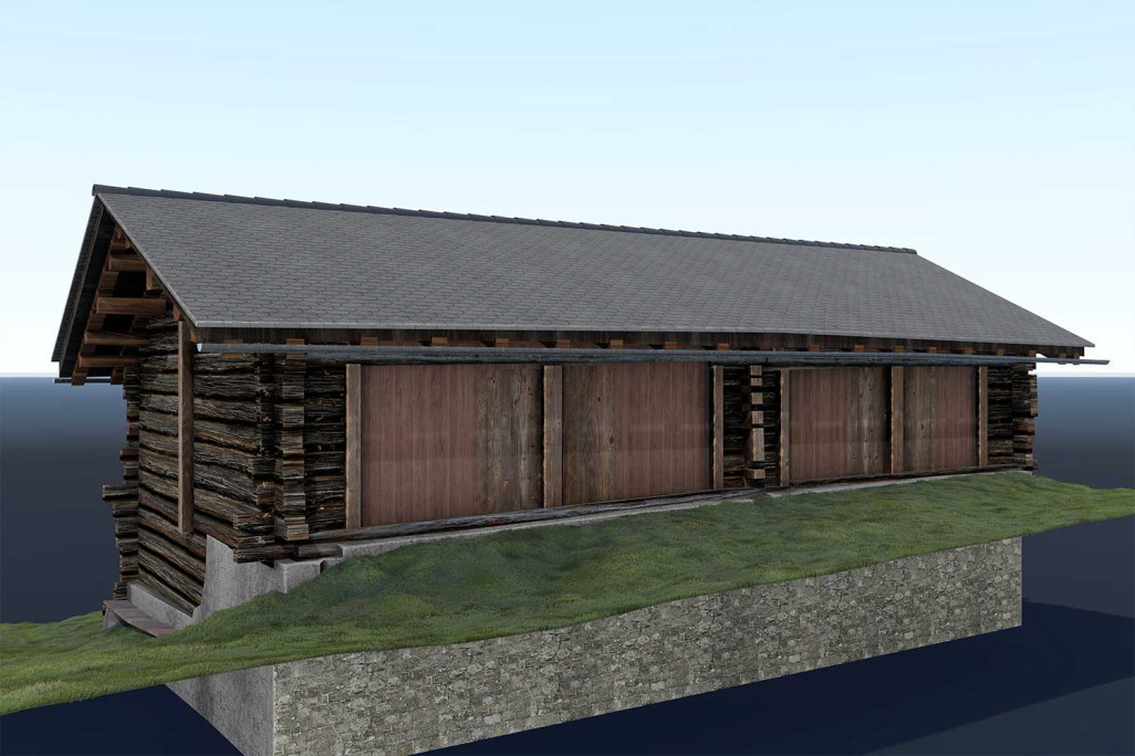 Avers GR, relevé du bâtiment, modèle 3D de l'étable