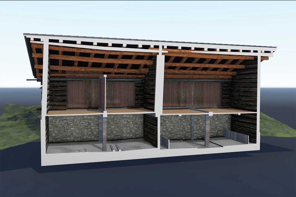 Avers GR, relevé du bâtiment, coupe 3D