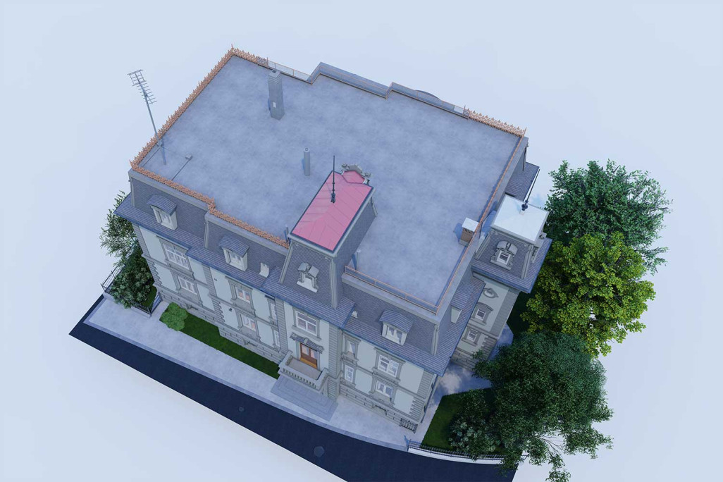 Villa Wiesental à Saint-Gall, modèle 3D vue du toit, HMQ AG