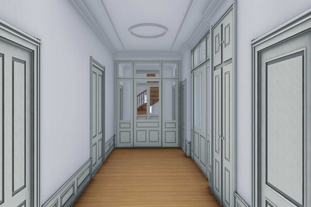 Villa Wiesental à Saint-Gall, modélisation 3D du couloir, HMQ AG