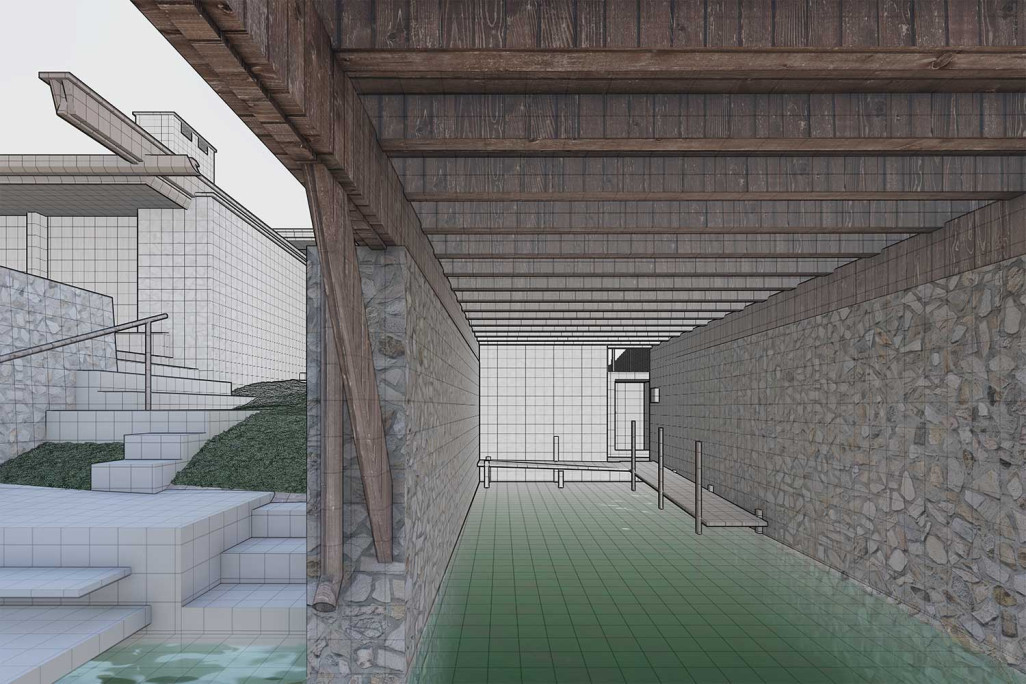 Relevé de bâtiment au Tessin, modèle 3D d'un hangar à bateaux, HMQ AG