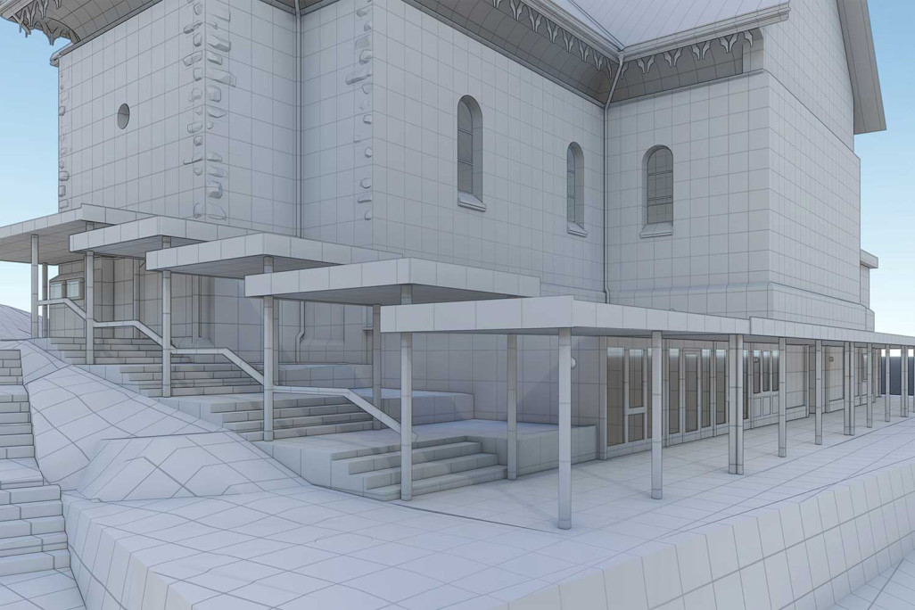 Modèle 3D issu du relevé du bâtiment, Église Sainte-Marie de Davos, HMQ AG