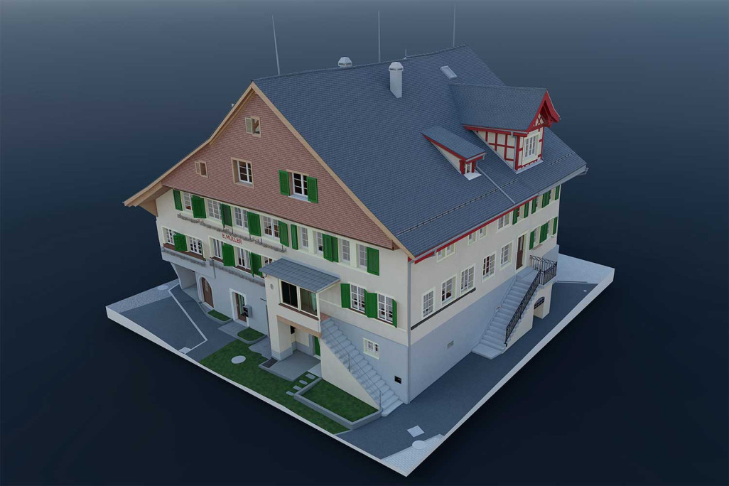 Zurich, modèle 3D de la maison des compagnons à Stäfa, mesure du bâtiment, HMQ AG