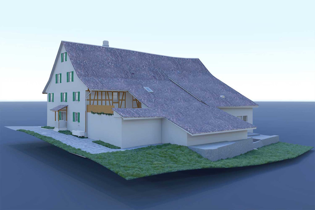 Modèle 3D, ferme avec grange, HMQ AG