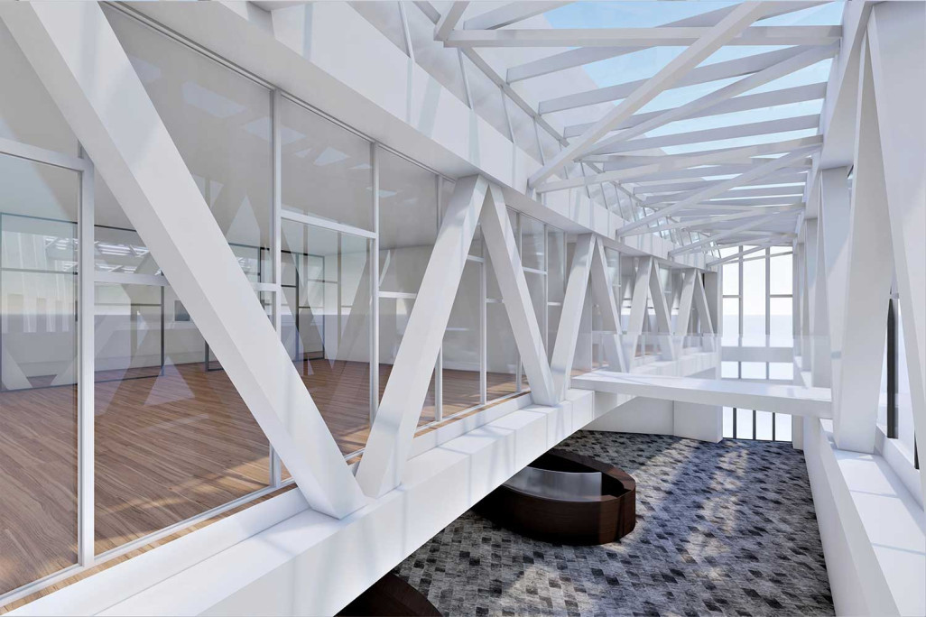 Modélisation 3D, hall d'accueil de la Banque cantonale des Grisons, HMQ AG