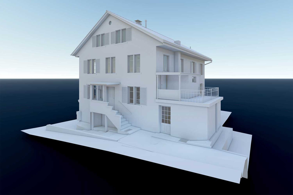 Modèle 3D d'une maison individuelle à partir d'un relevé du bâtiment, HMQ AG