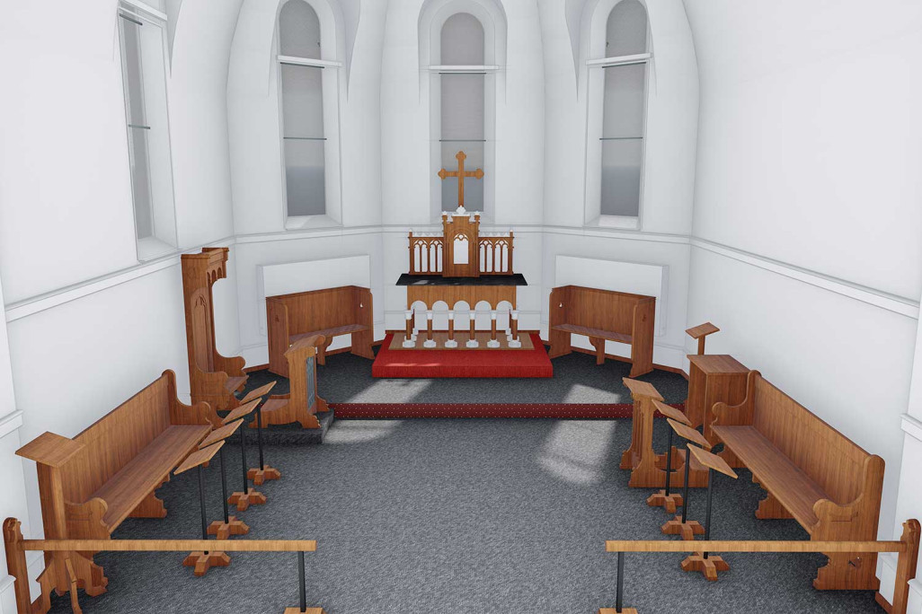 Berne, chapelle Modèle 3D, espace intérieur de l'église, HMQ AG