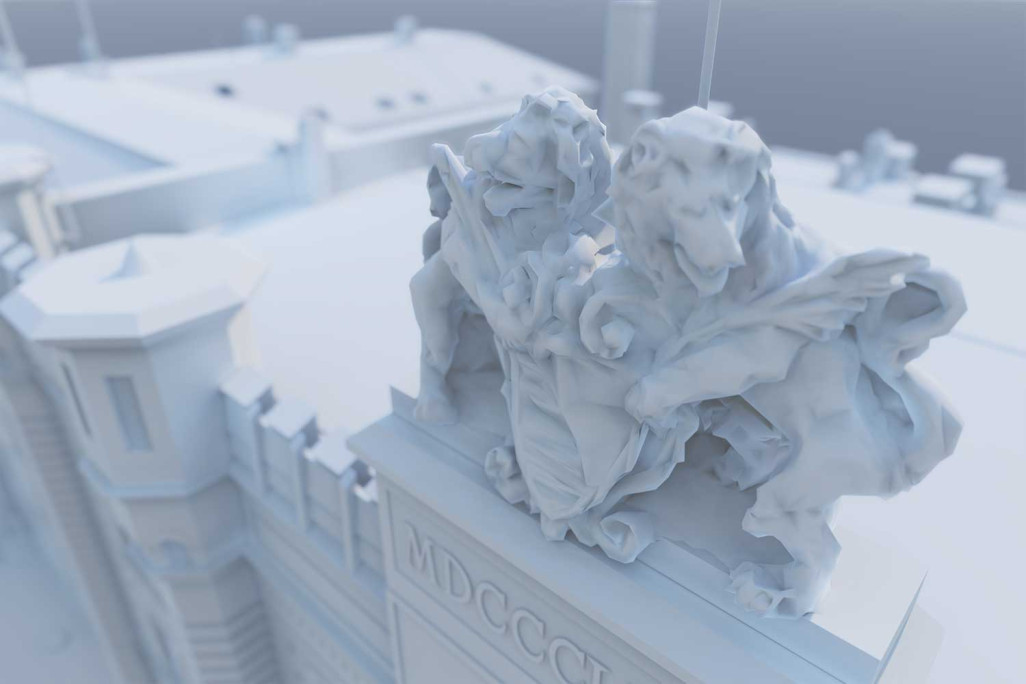 Zurich ZH, caserne militaire, modèle 3D d'ornement en forme de lion, HMQ AG