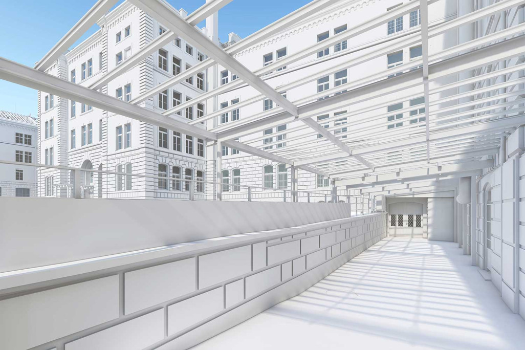 Zurich ZH, caserne militaire, modèle 3D à partir d'un relevé du bâtiment, HMQ AG