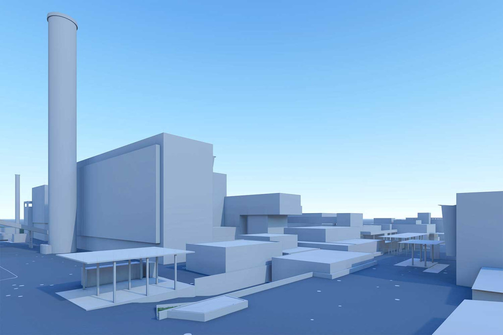 Zurich, centrale thermique de Hagenholz, plan du site en 3D, HMQ AG