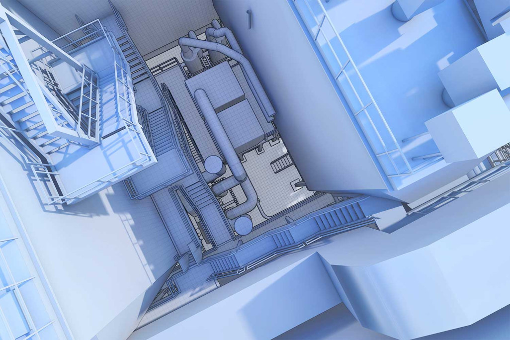 Zurich, centrale thermique de Hagenholz, modèle 3D d'installation industrielle, HMQ AG