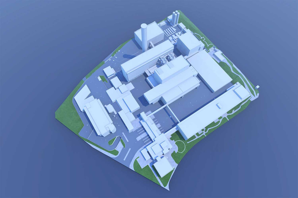 Zurich, centrale thermique de Hagenholz, modèle 3D du site industriel, HMQ AG