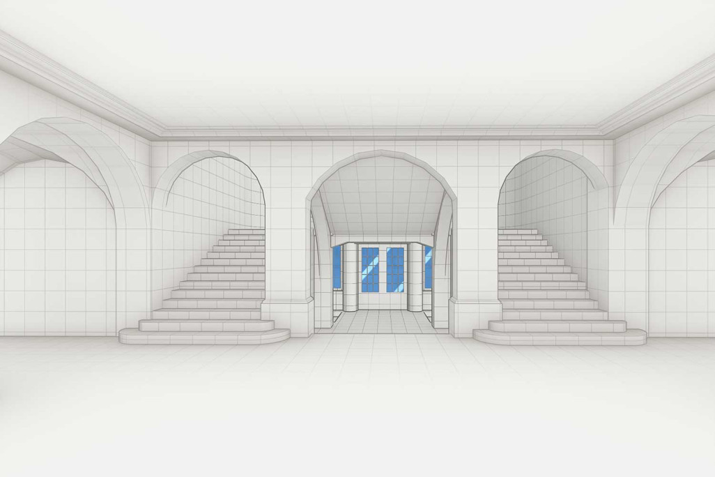 Modèle 3D issu du relevé du bâtiment, cage d'escalier du Theresianum Ingenbohl, HMQ AG