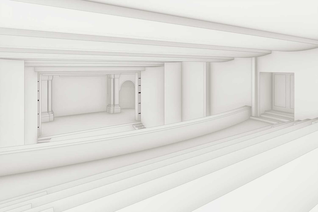 Modèle 3D issu du relevé du bâtiment, salle Theresianum Ingenbohl, HMQ AG