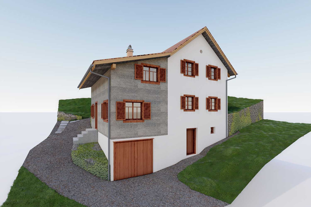 Modèle 3D d'une maison individuelle dans les Grisons, modèle 3D, HMQ AG