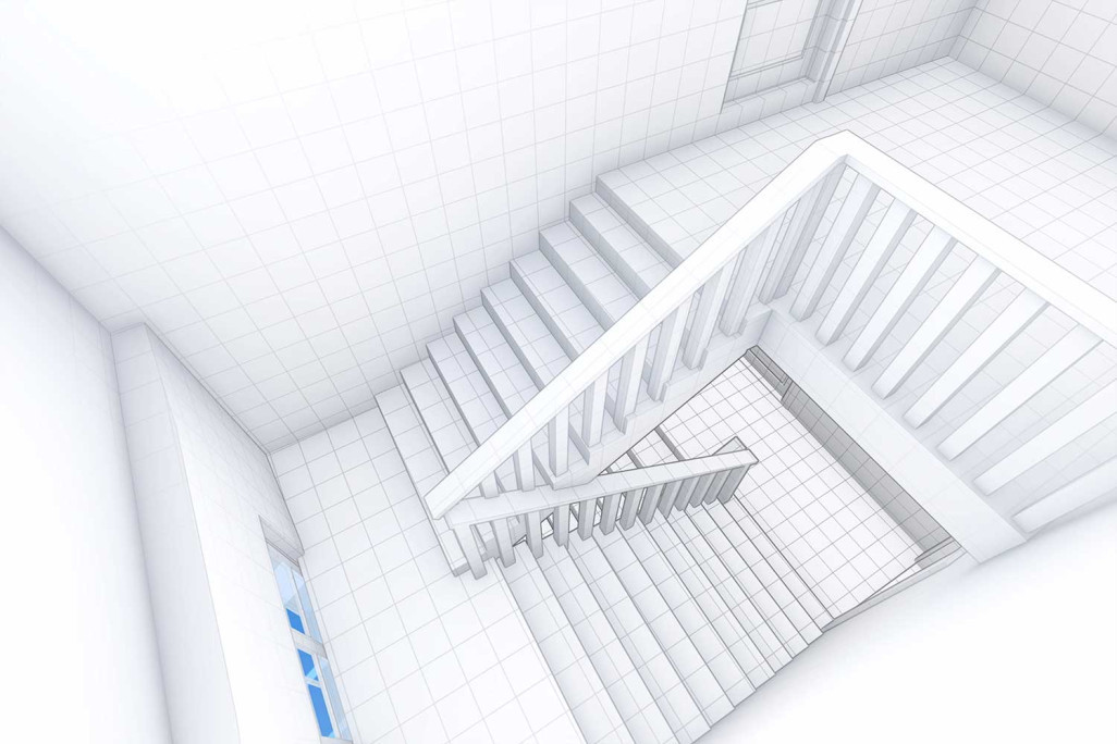 Cage d'escalier en 3D issue d'un relevé de bâtiment, HMQ AG