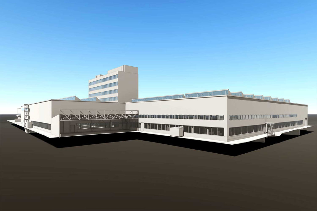 Modèle 3D d'une zone industrielle à partir d'un relevé de bâtiment, HMQ AG