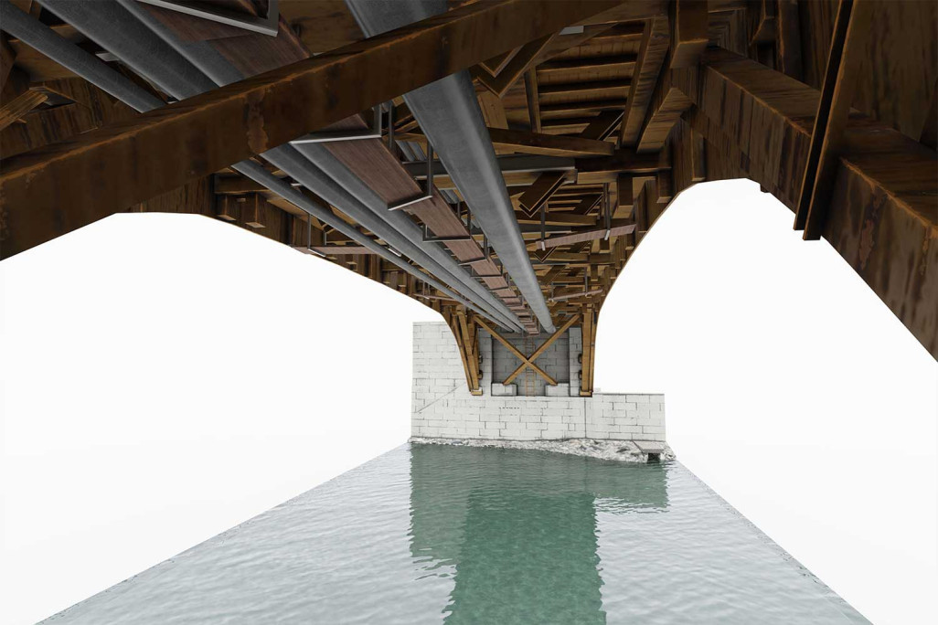 Baden, ancien pont douanier, vue sous le pont en 3D, HMQ AG