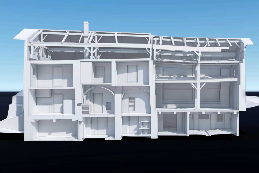 Martina GR, coupe 3D à partir du relevé du bâtiment, HMQ AG