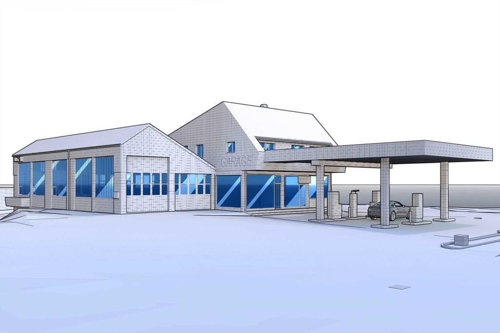 Modèle 3D du Valais, station-service Ruedi Rüssel, HMQ AG