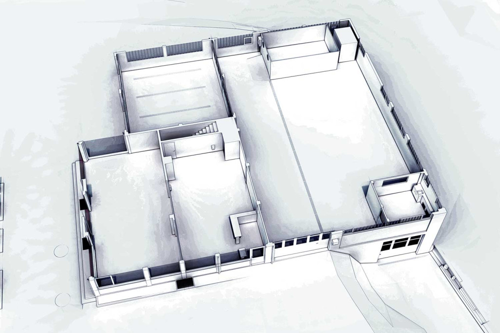 Valais, relevé du bâtiment Ruedi Rüssel Station-service, plan 3D, HMQ AG