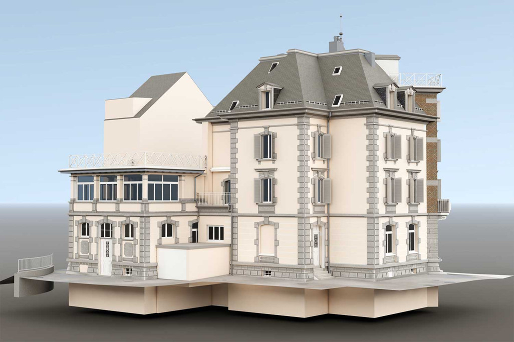Modèle 3D, relevé topographique du restaurant Bären à Zoug, HMQ AG