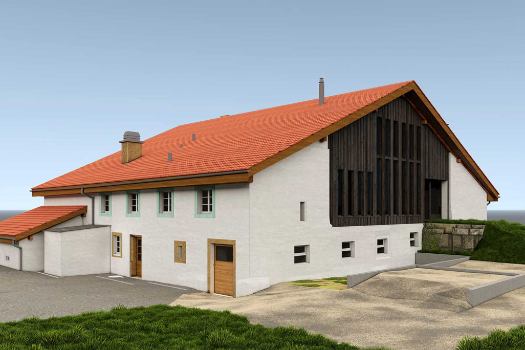 Modèle 3D, ferme dans le Jura, mesure du bâtiment, HMQ AG