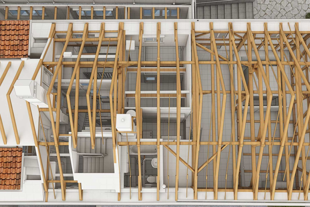 Relevé d'un bâtiment à Berneck, maison d'habitation avec grange, construction de toiture en 3D, HMQ AG