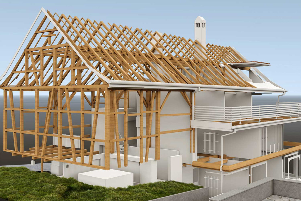 Relevé d'un bâtiment à Berneck, maison d'habitation avec grange Structure porteuse en 3D, HMQ AG