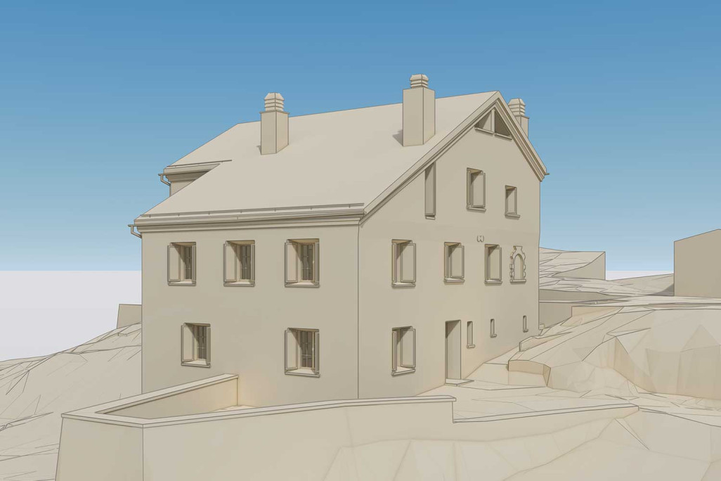 Saas-Grund VS, cabane Weissmies du CAS, vue en 3D, HMQ AG