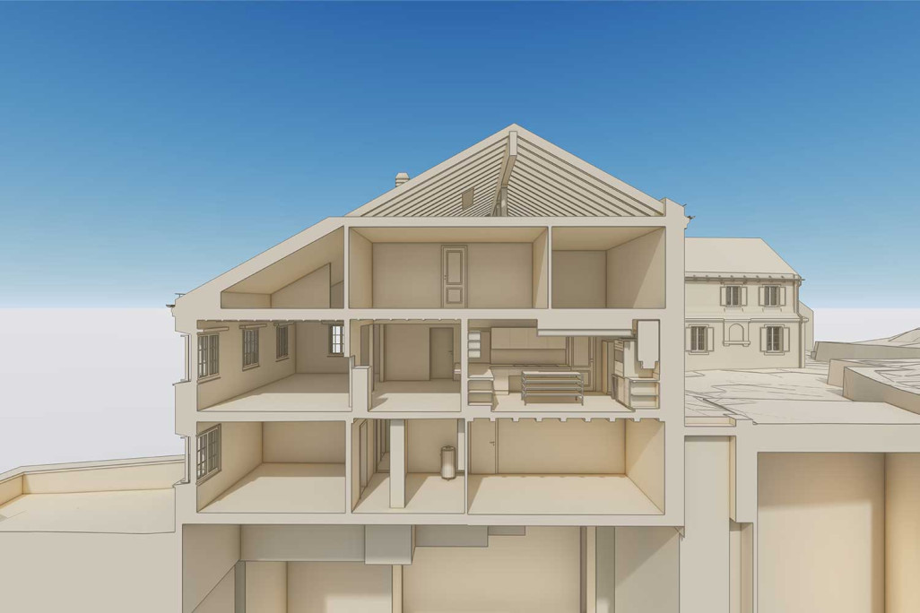 Saas-Grund VS, cabane CAS Weissmies, coupe 3D, HMQ AG